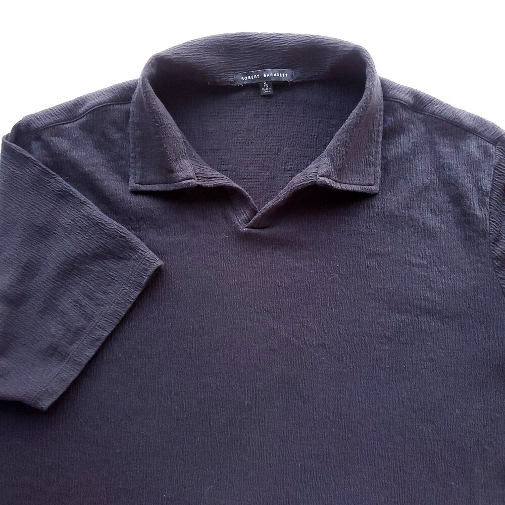 Robert Barakett Open Collar Polo Mens XL Black Short Sleeve Cabana Vacation